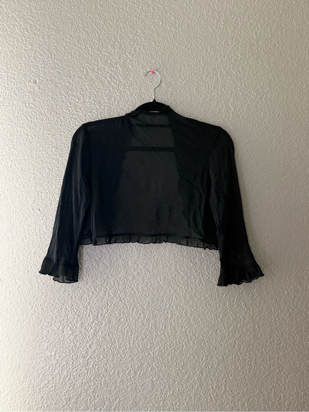 Y2K Black Sheer Striped Ruffle Bolero Shrug Gothic Fairy Whimsigoth - Picture 8 of 15
